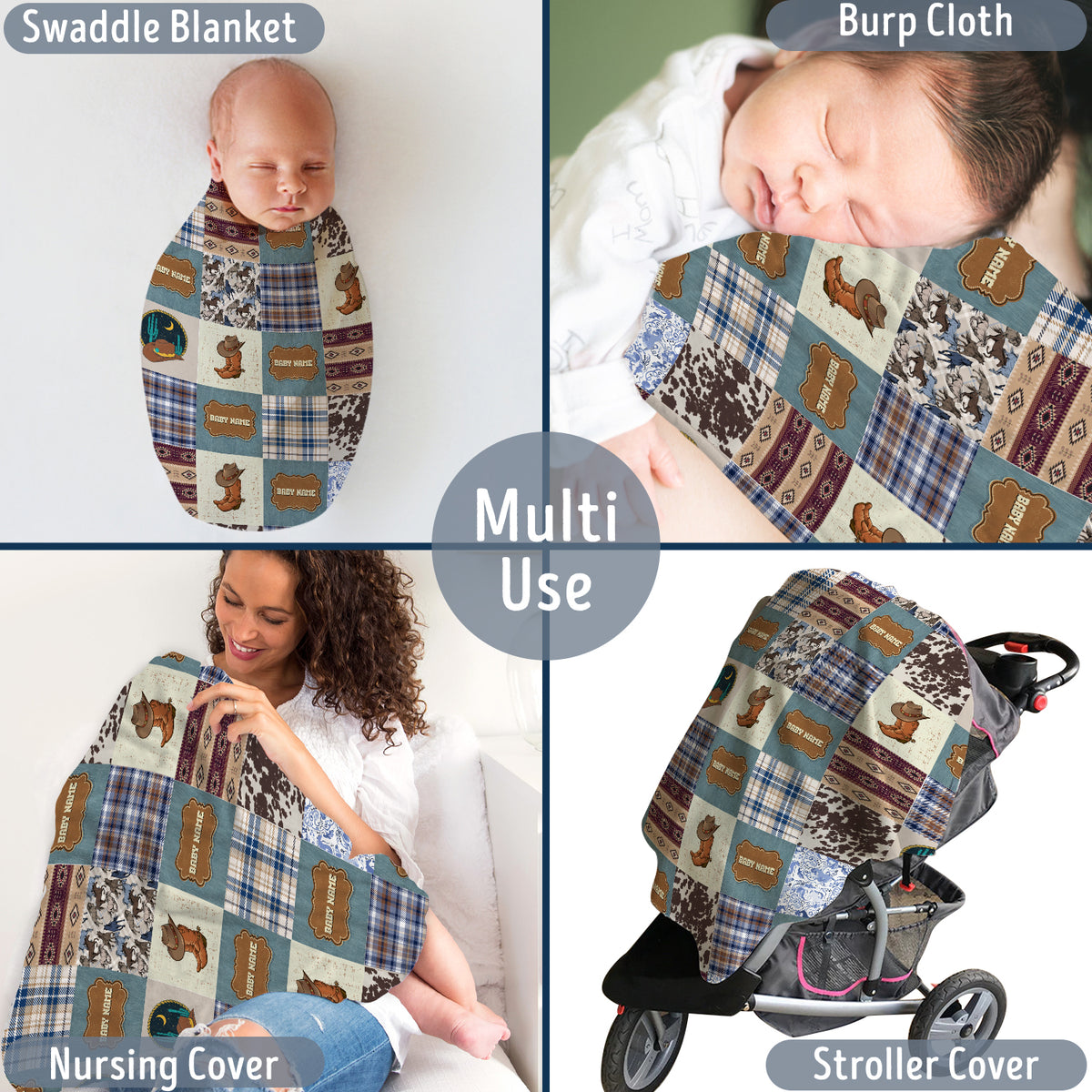 Personalized Western Plaid Blanket for Boys Girls, Baby Boy Stuff, CustomName Fleece Blanket for Infant Newborn Son Daughter