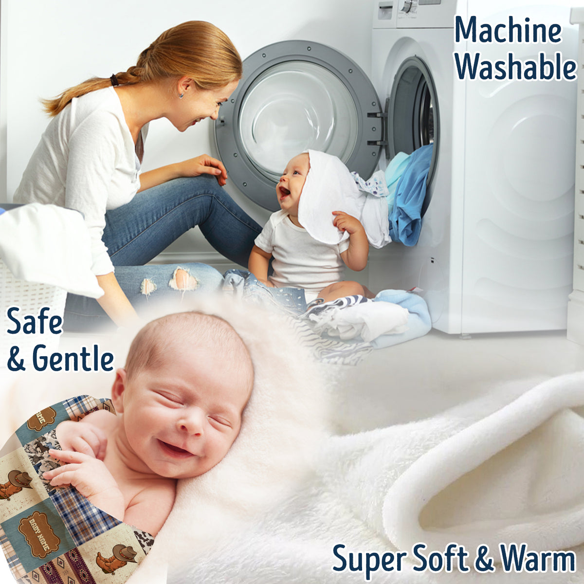 Personalized Western Plaid Blanket for Boys Girls, Baby Boy Stuff, CustomName Fleece Blanket for Infant Newborn Son Daughter
