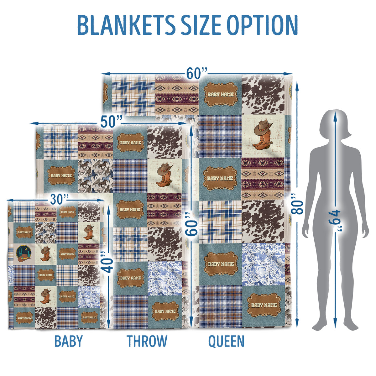 Personalized Western Plaid Blanket for Boys Girls, Baby Boy Stuff, CustomName Fleece Blanket for Infant Newborn Son Daughter