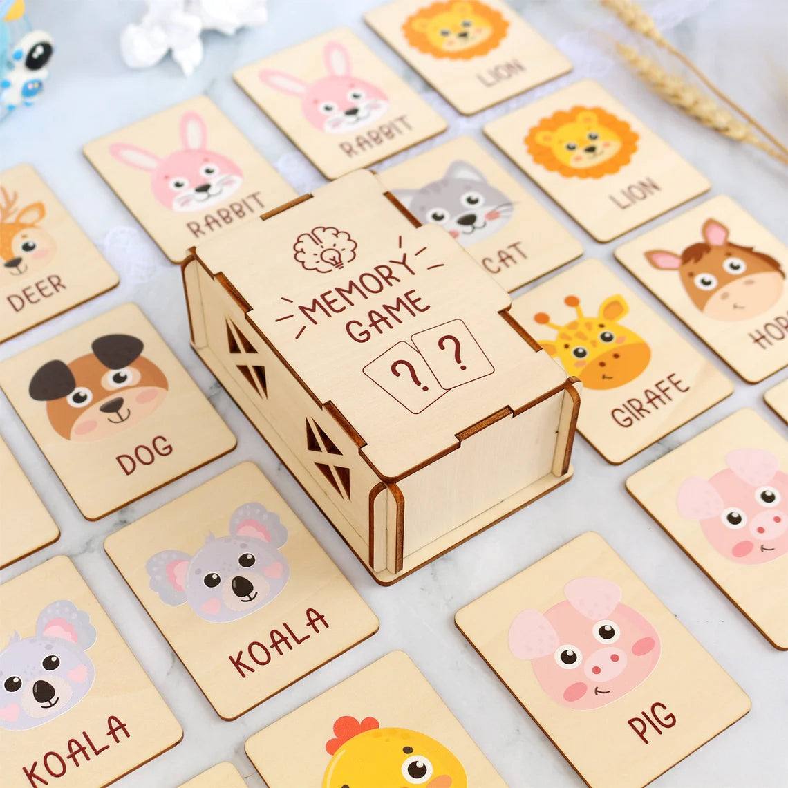 Personalized Wooden Animal Matching Game Montessori Learning Toy, Visual Schedule for Kids Age 2-5, Gift for Kids