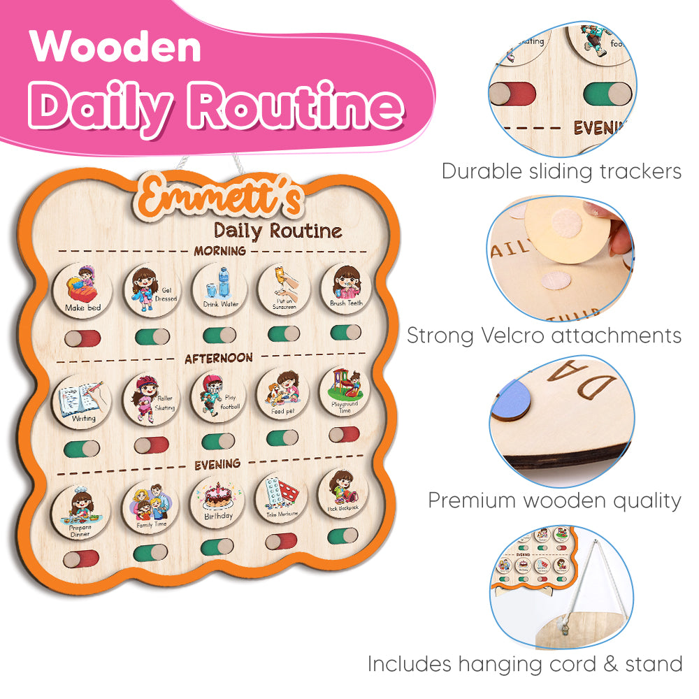 Personalized Wooden Chore Chart for Kids, Toddler Routine Board, Visual Schedule for Kids Age 3-5