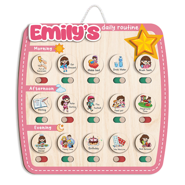 Personalized Wooden Chore Chart for Kids, Toddler Routine Board, Visual Schedule for Kids Age 3-5, Gift for Kids