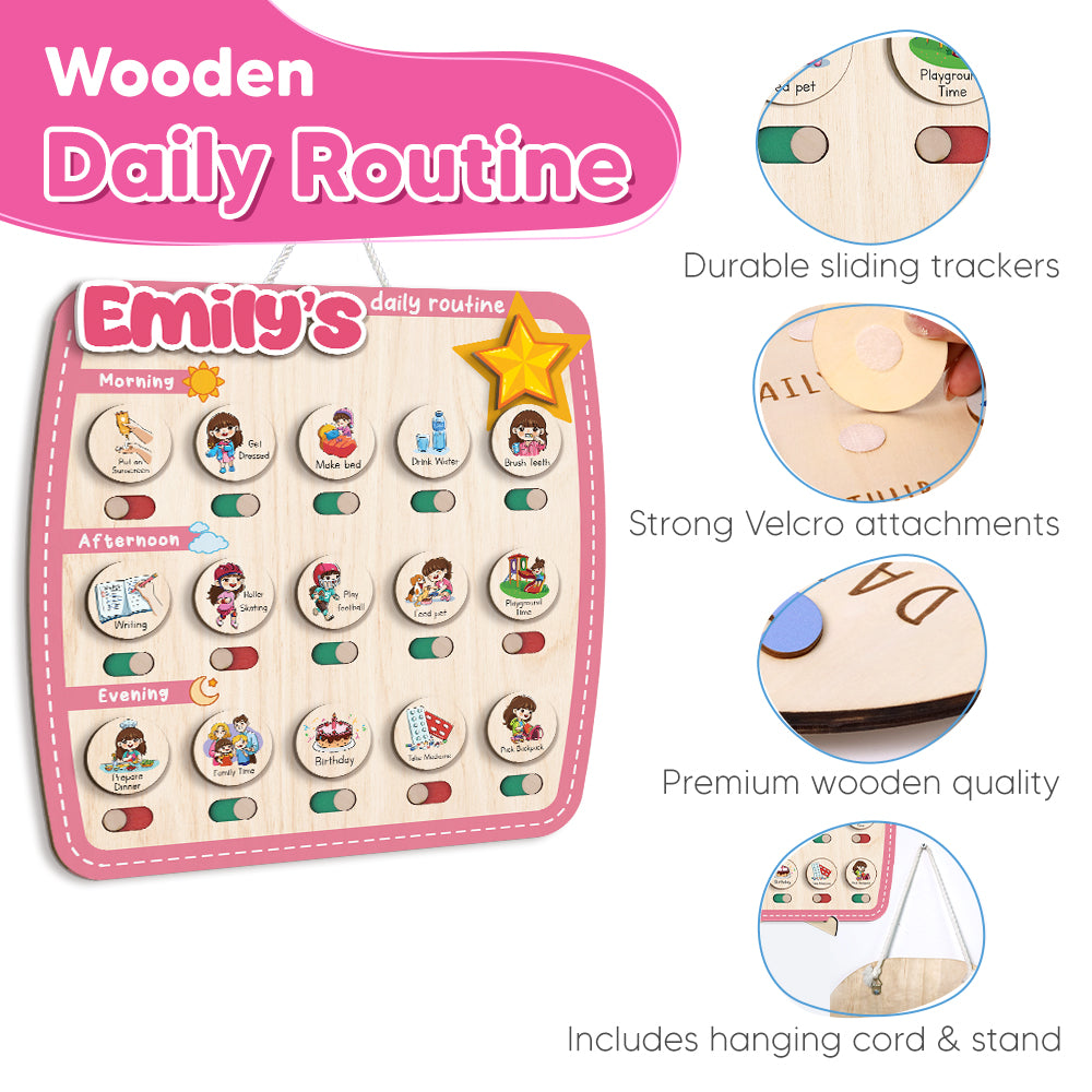 Personalized Wooden Chore Chart for Kids, Toddler Routine Board, Visual Schedule for Kids Age 3-5, Gift for Kids