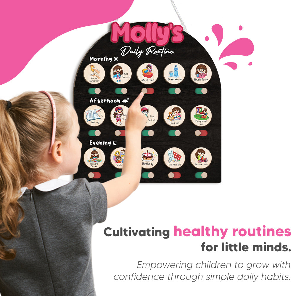 Personalized Wooden Chore Chart for Kids, Daily Routine Chart for Toddlers, Visual Schedule for Kids Age 3-5, Morning Bedtime Routine