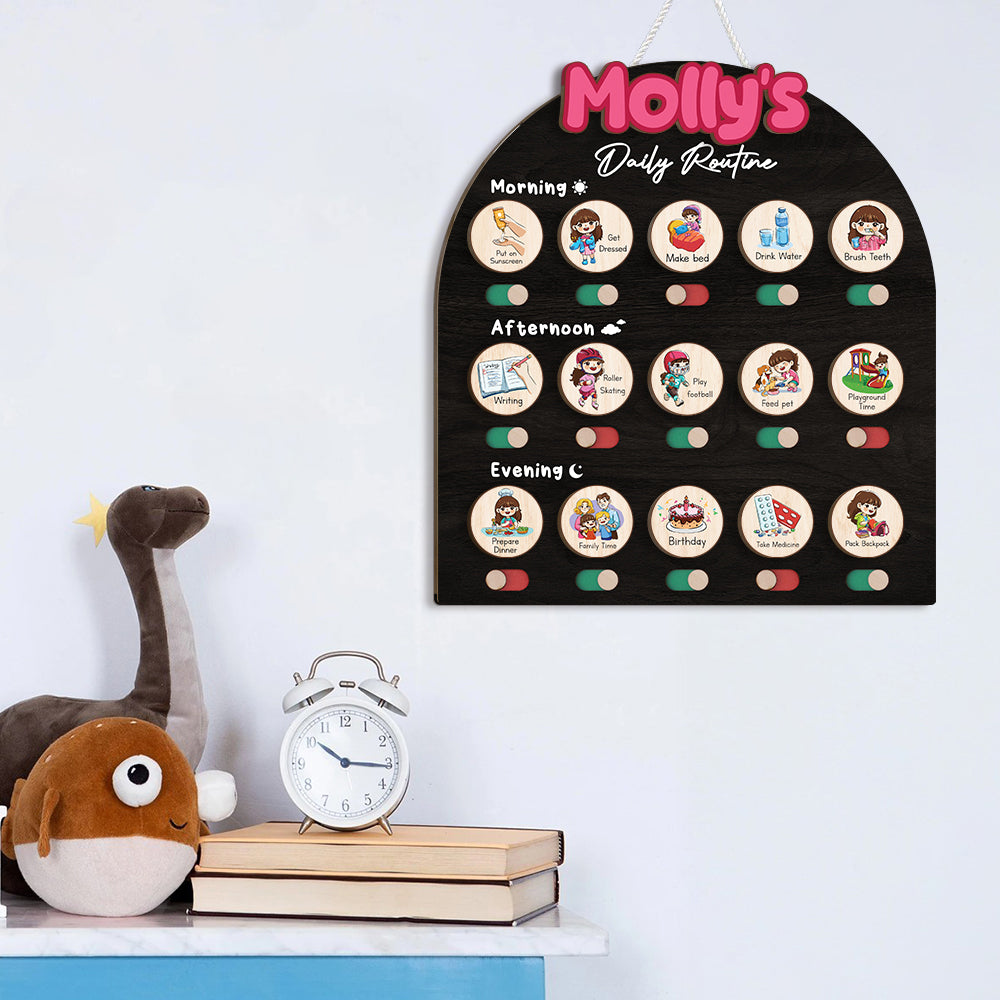 Personalized Wooden Chore Chart for Kids, Daily Routine Chart for Toddlers, Visual Schedule for Kids Age 3-5, Morning Bedtime Routine