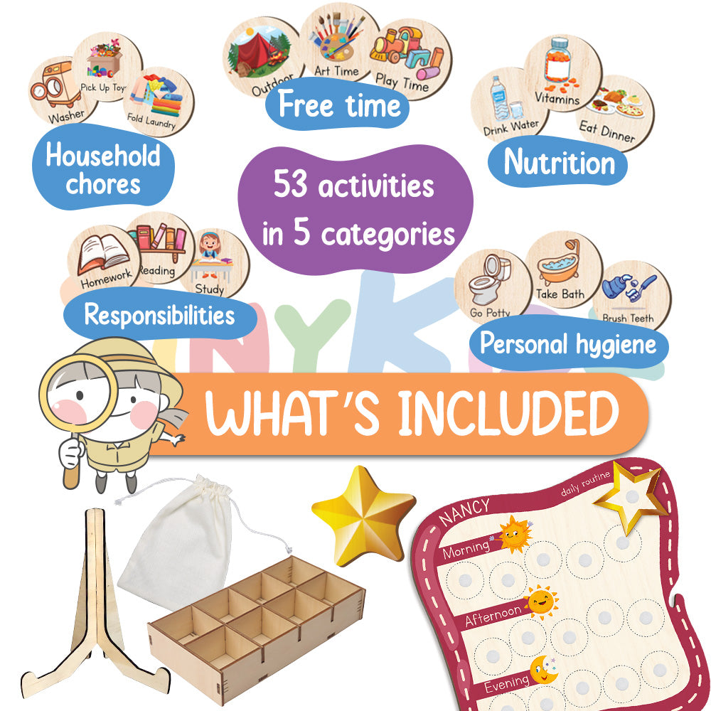 Personalized Wooden Daily Routine Chore Chart Chores For Toddler, Visual Schedule For Tasks, Activities