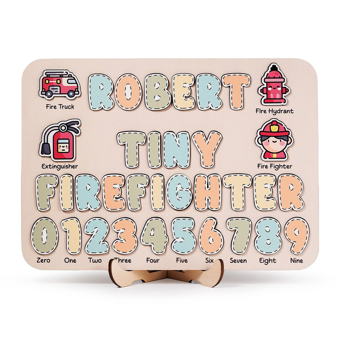 Personalized Wooden Name Puzzle Cute Baby Firefighter, Gifts for Kids, Wooden Toddler Toys