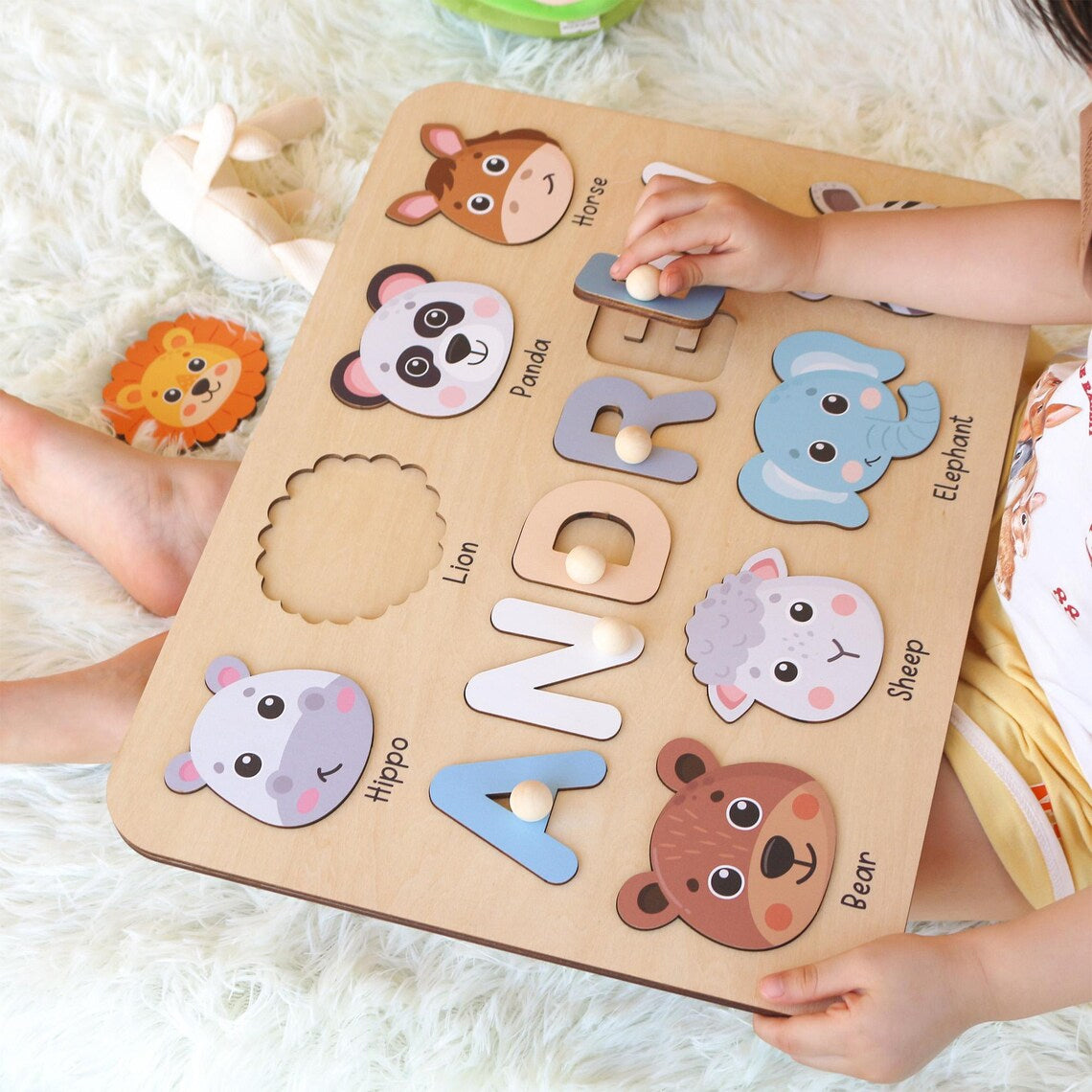 Personalized Wooden Name Puzzle with Animals for Kids, Baby Name Name Puzzle, First Birthday Gifts, Wooden Toys for Baby, Toddler Gift