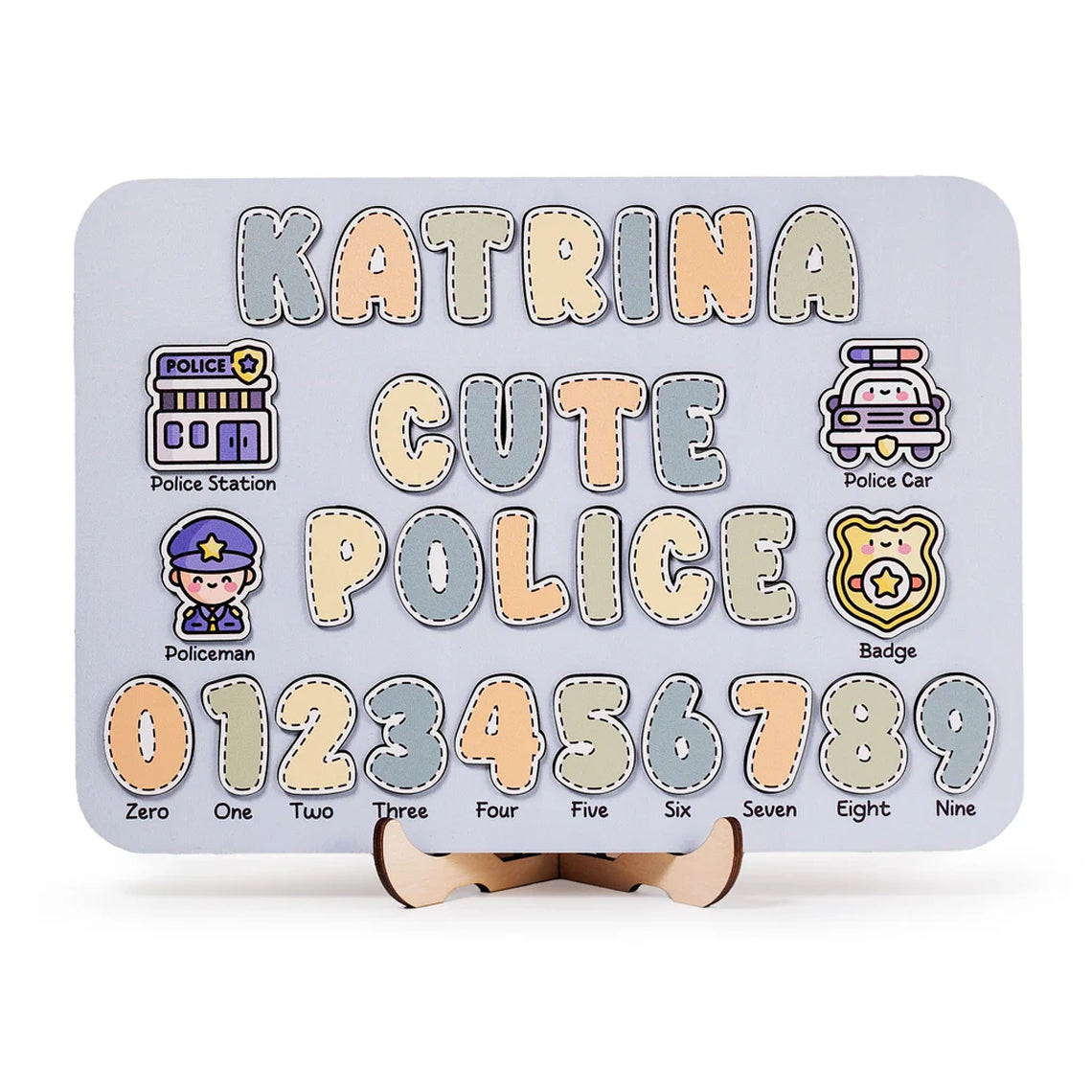 Personalized Wooden Puzzle Cute Baby Police, Birthday Gift For Kids, Baby Puzzle, Wooden Toddler Toys