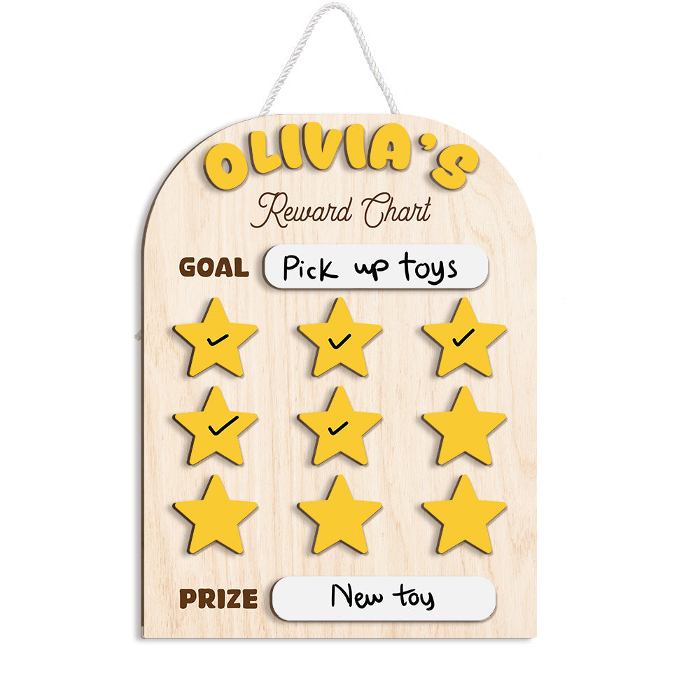 Personalized Wooden Reward Chart for Kids – Custom Name Star Reward Board, Chore Chart for Toddlers and Preschoolers