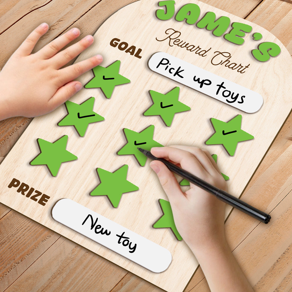 Personalized Wooden Reward Chart for Kids – Custom Name Star Reward Board, Chore Chart for Toddlers and Preschoolers