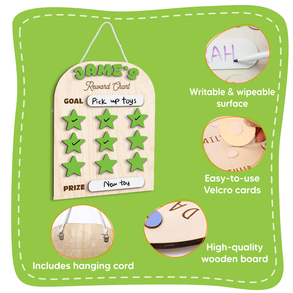 Personalized Wooden Reward Chart for Kids – Custom Name Star Reward Board, Chore Chart for Toddlers and Preschoolers