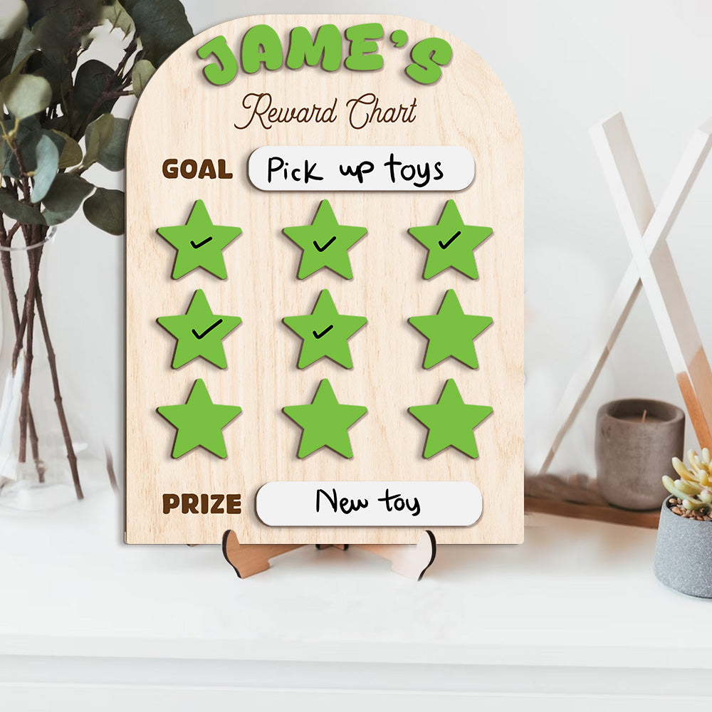 Personalized Wooden Reward Chart for Kids – Custom Name Star Reward Board, Chore Chart for Toddlers and Preschoolers