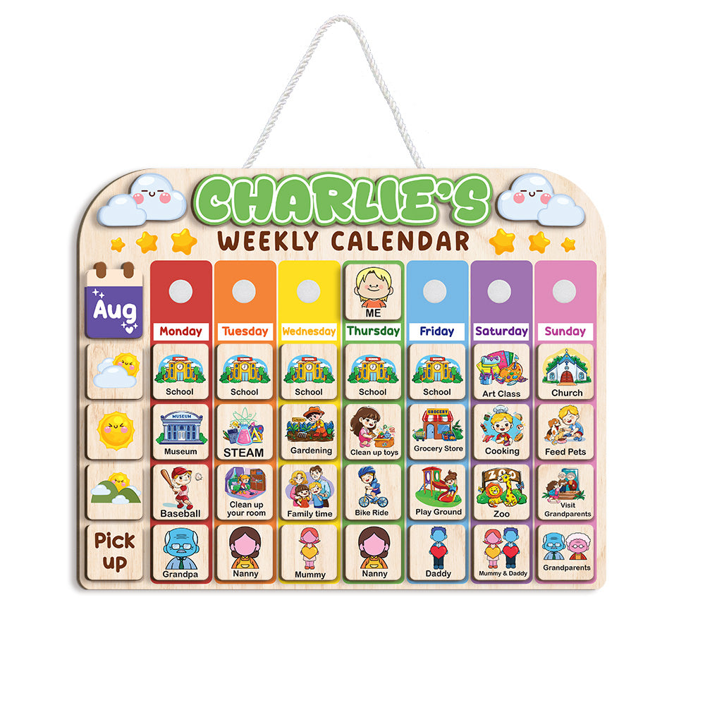 Personalized Wooden Weekly Calendar for Kids, Visual Day of the Week Activities, Weekly Planner, Kids Week's Routine, Daily Routine for Toddler
