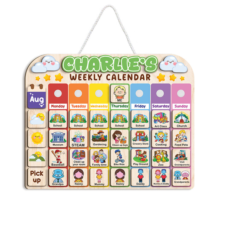 Personalized Wooden Weekly Calendar for Kids, Visual Day of the Week Activities, Weekly Planner, Kids Week's Routine, Daily Routine for Toddler