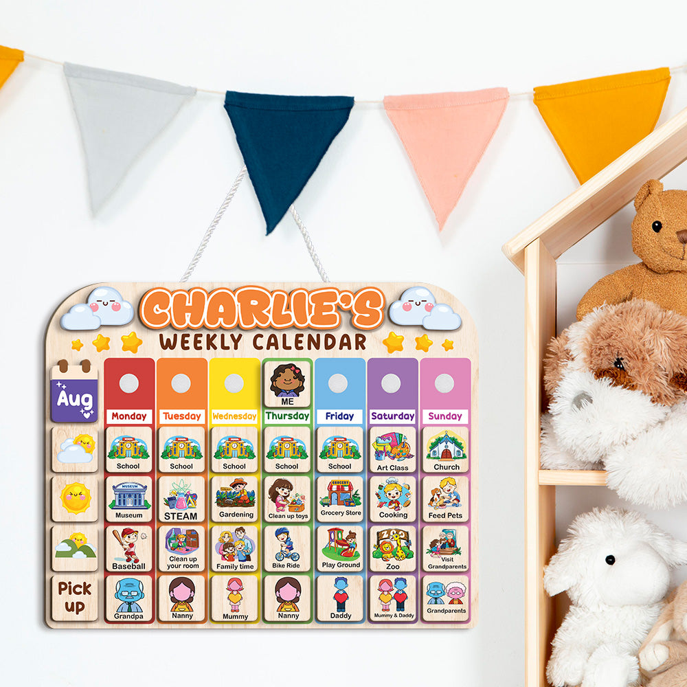 Personalized Wooden Weekly Calendar for Kids, Visual Day of the Week Activities, Weekly Planner, Kids Week's Routine, Daily Routine for Toddler