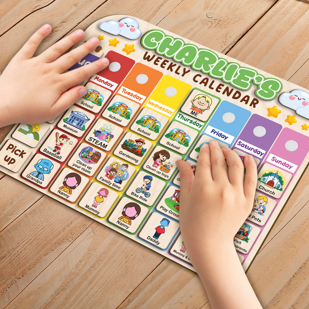 Personalized Wooden Weekly Calendar for Kids, Visual Day of the Week Activities, Weekly Planner, Kids Week's Routine, Daily Routine for Toddler