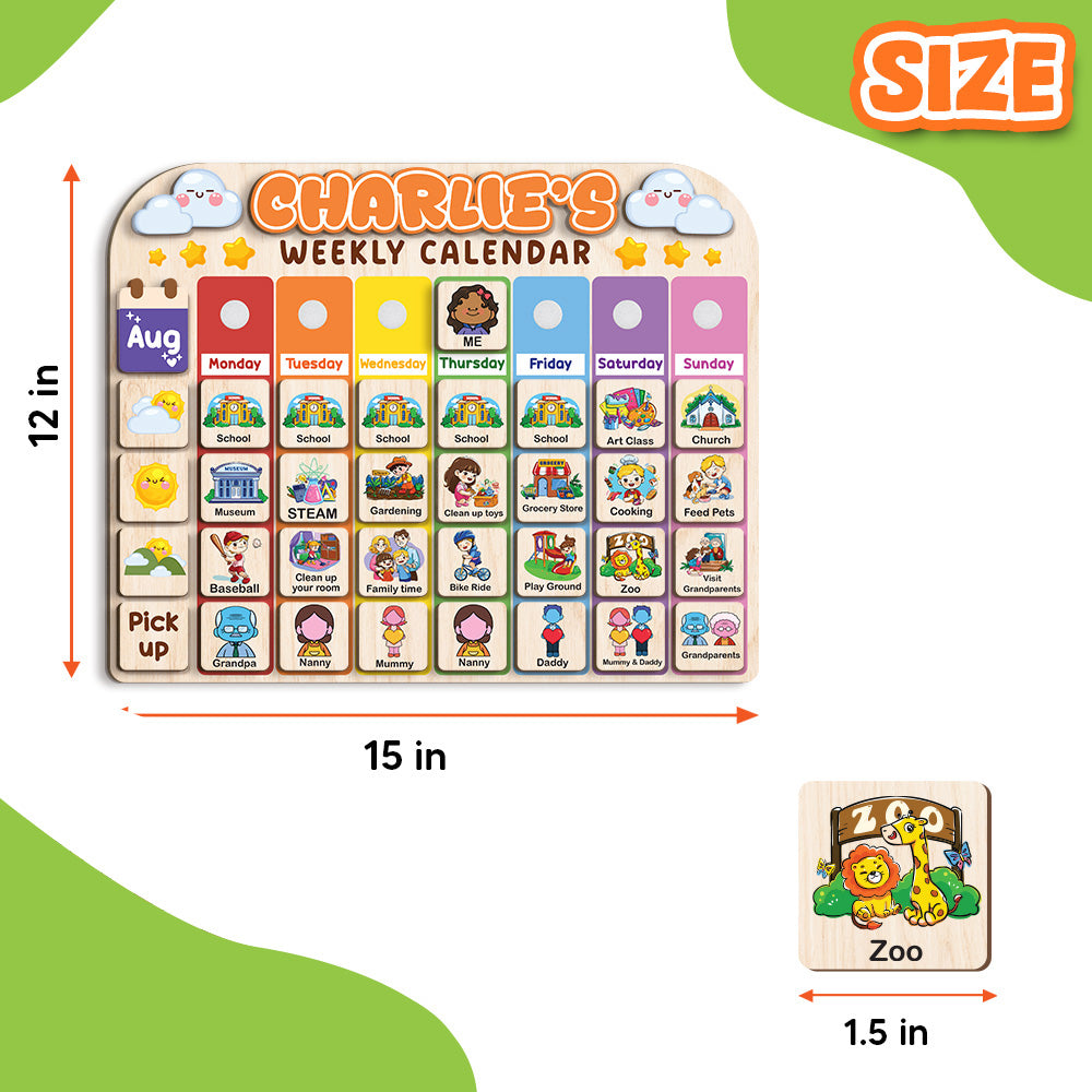 Personalized Wooden Weekly Calendar for Kids, Visual Day of the Week Activities, Weekly Planner, Kids Week's Routine, Daily Routine for Toddler