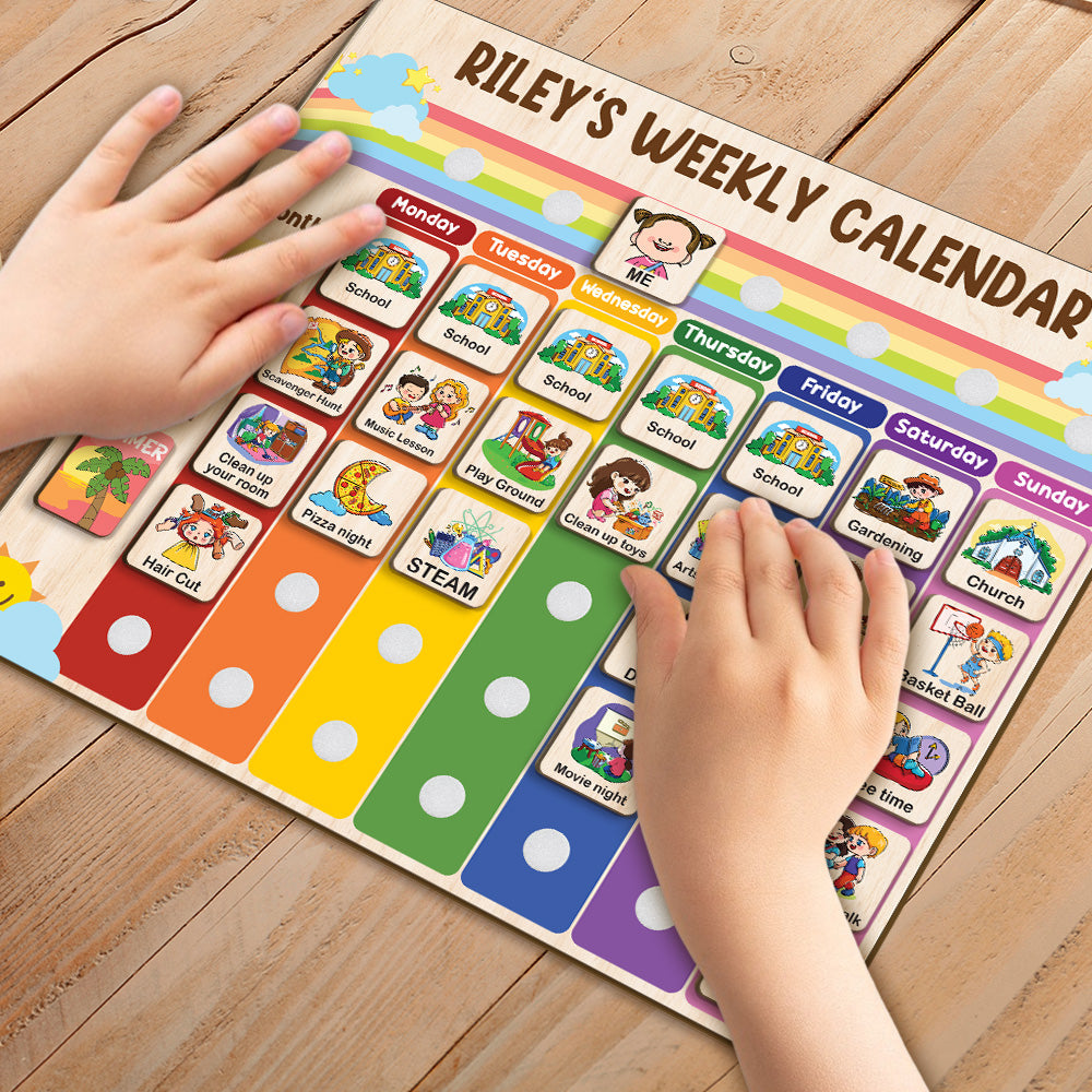 Personalized Wooden Weekly Calendar for Kids, Weekly Planner for Toddler, Week Visual Calendars for Kids, My Daily Calendar, Visual Daily Schedule for Toddler