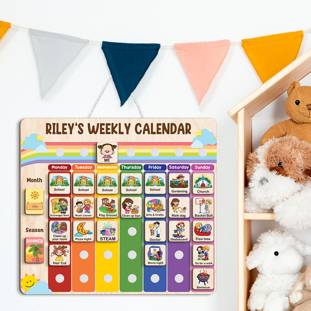 Personalized Wooden Weekly Calendar for Kids, Weekly Planner for Toddler, Week Visual Calendars for Kids, My Daily Calendar, Visual Daily Schedule for Toddler