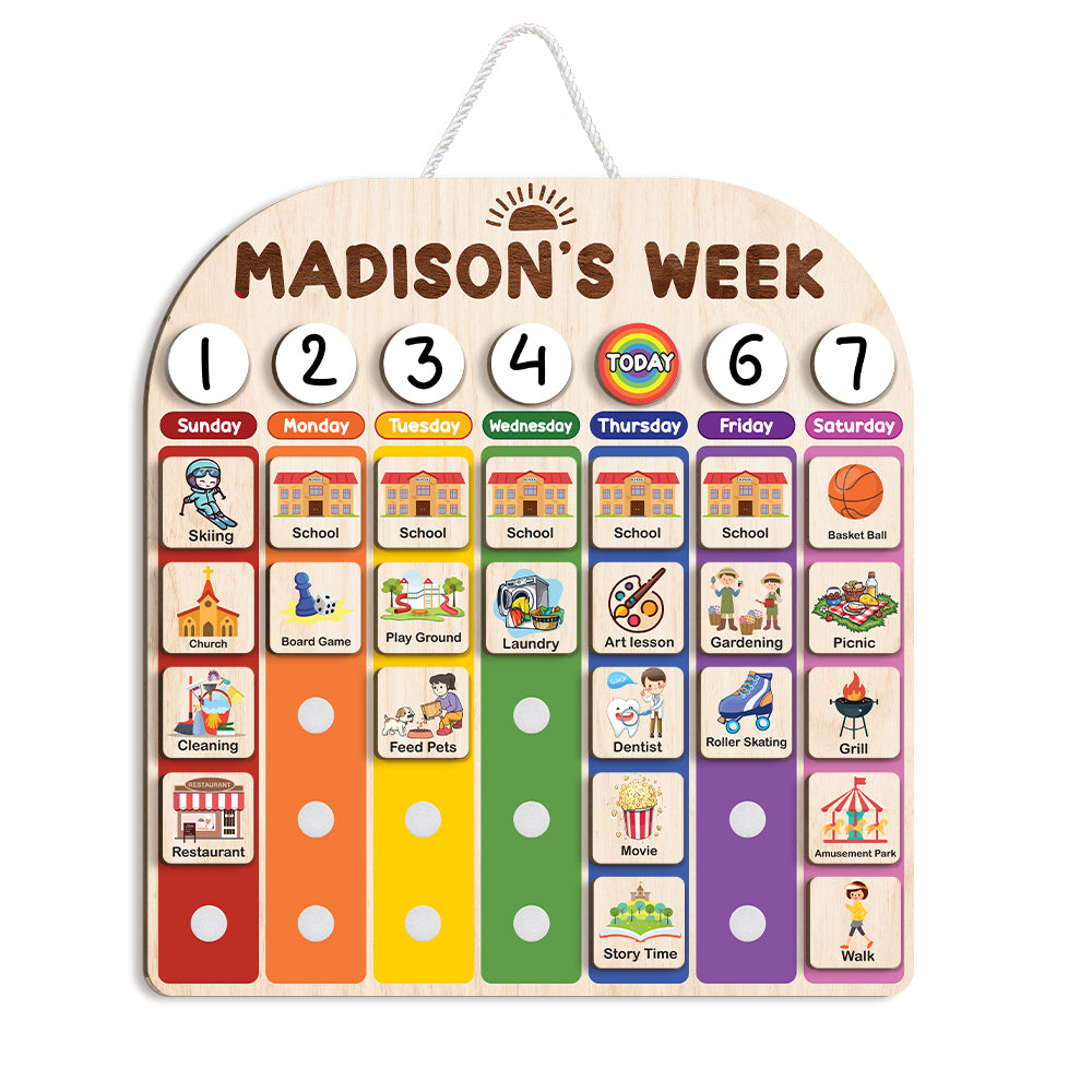 Personalized Wooden Weekly Schedule For Kids, Chore Chart For Kids With Custom Name, Gift For Kids
