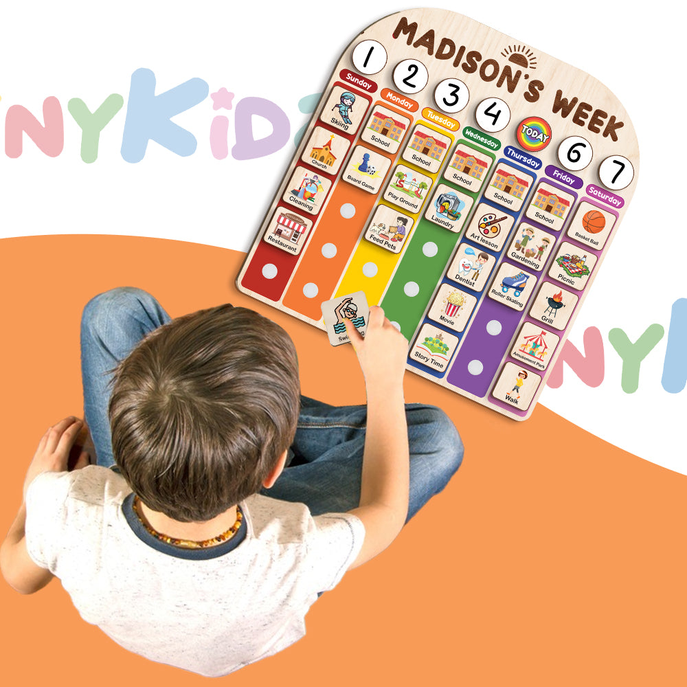 Personalized Wooden Weekly Schedule For Kids, Chore Chart For Kids With Custom Name, Gift For Kids