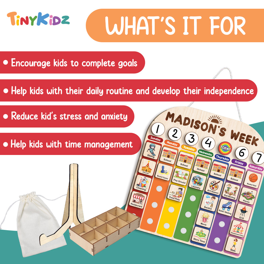 Personalized Wooden Weekly Schedule For Kids, Chore Chart For Kids With Custom Name, Gift For Kids