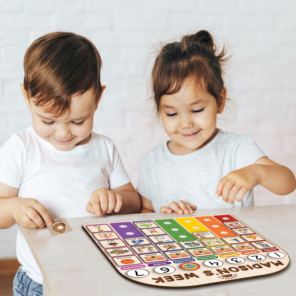 Personalized Wooden Weekly Schedule For Kids, Chore Chart For Kids With Custom Name, Gift For Kids