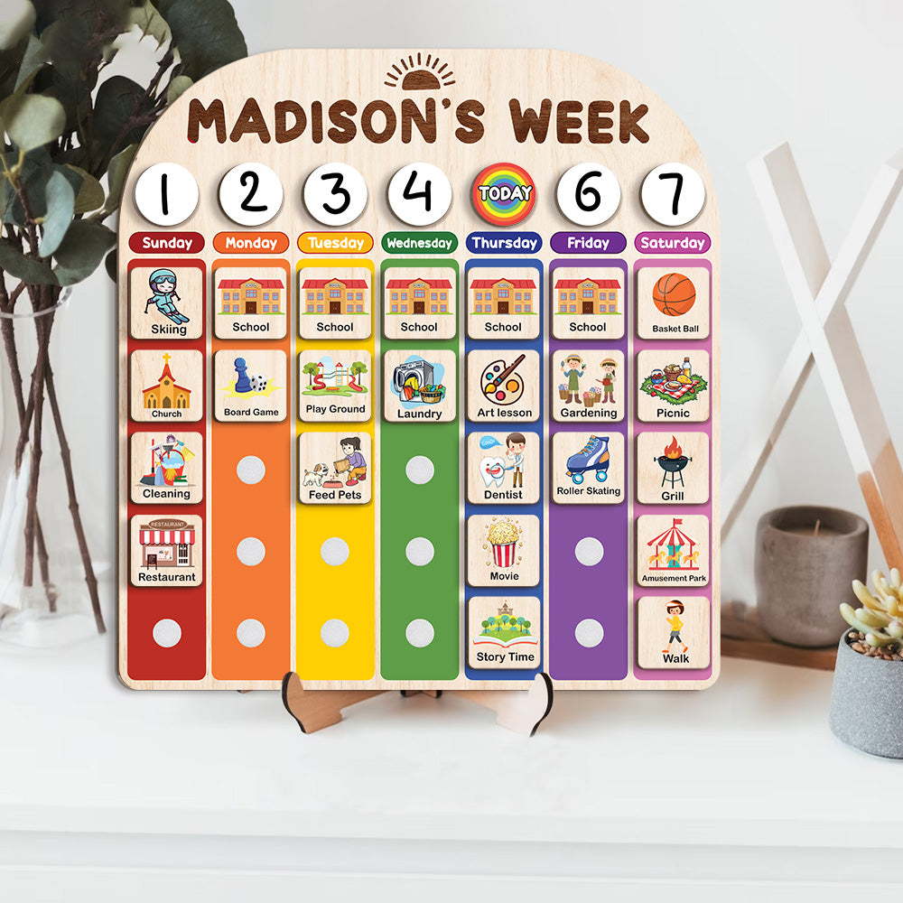 Personalized Wooden Weekly Schedule For Kids, Chore Chart For Kids With Custom Name, Gift For Kids