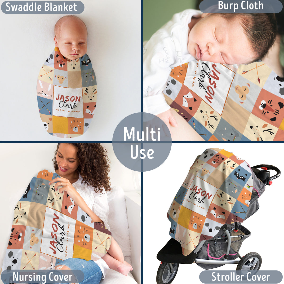 Personalized Woodland Baby Blankets for Girls - Custom with Name, Swaddle Blankets in 3 Sizes for Newborn Daughter or Granddaughter