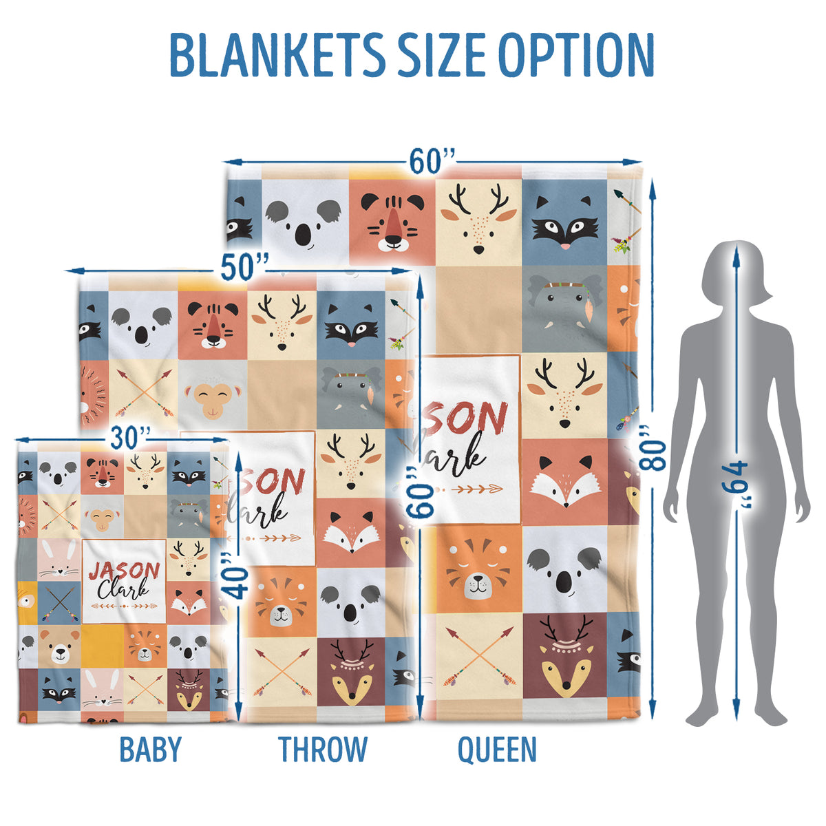 Personalized Woodland Baby Blankets for Girls - Custom with Name, Swaddle Blankets in 3 Sizes for Newborn Daughter or Granddaughter