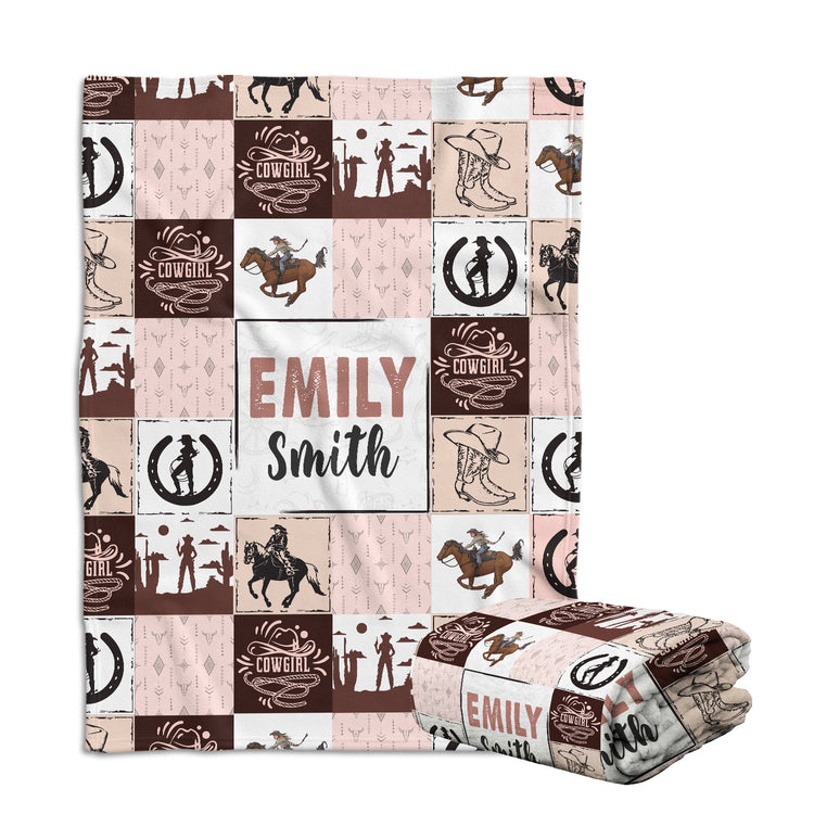 Personalized western blankets for baby girl - Custom cowboy & swaddle size options - Includes your daughter's name