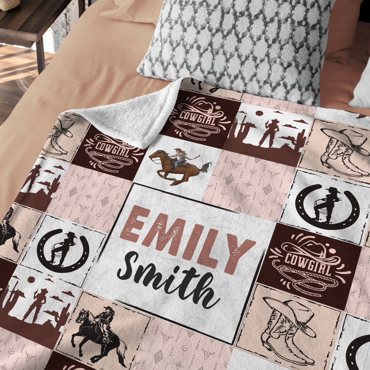 Personalized western blankets for baby girl - Custom cowboy & swaddle size options - Includes your daughter's name