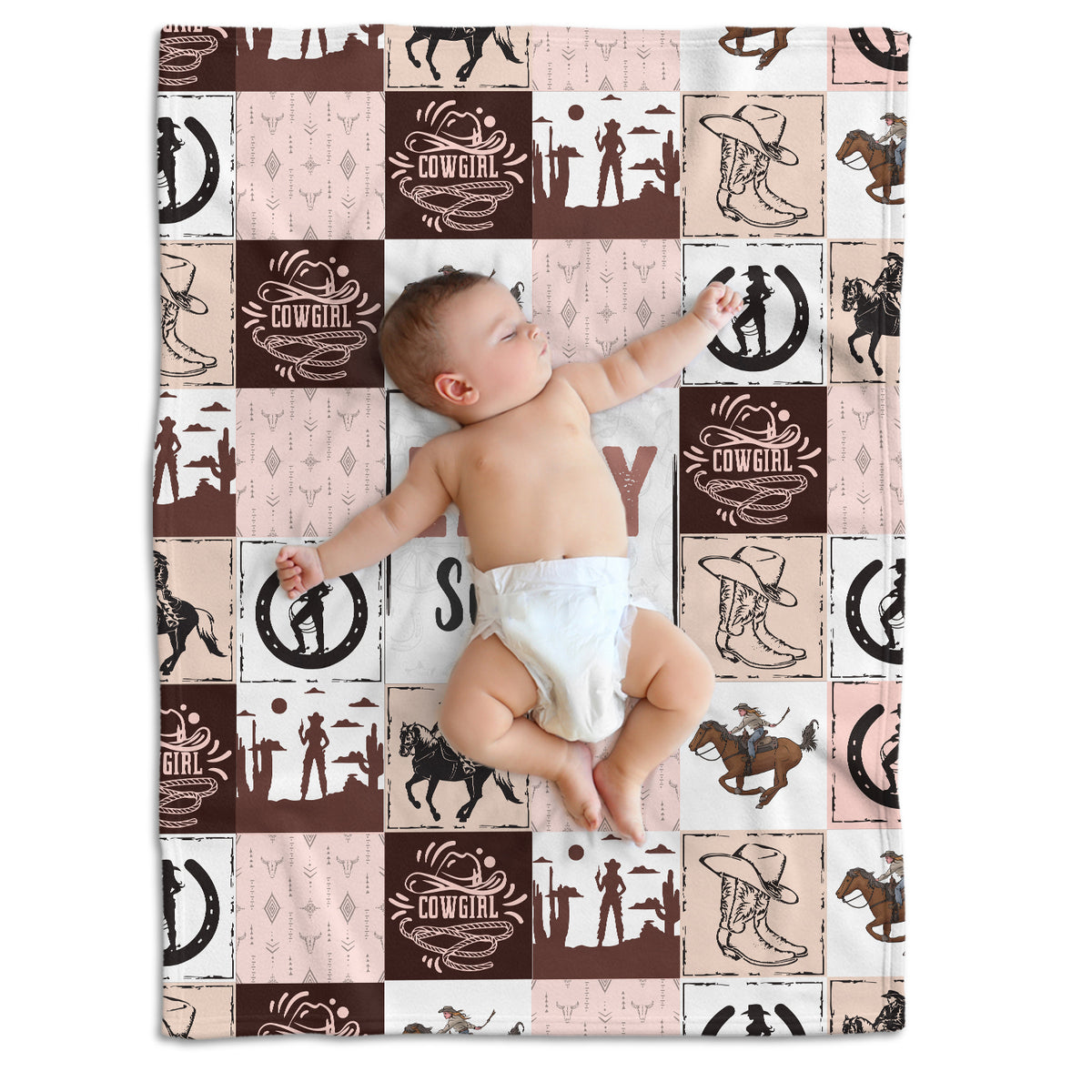 Personalized western blankets for baby girl - Custom cowboy & swaddle size options - Includes your daughter's name