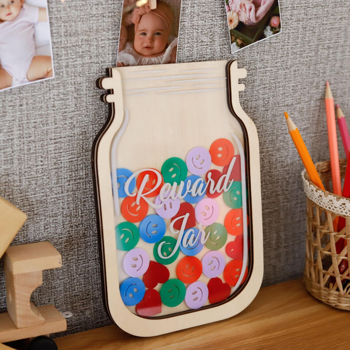 Kids Reward Jar With Smiley Tokens Personalized, Teacher's Management Tool, Back to School Gift