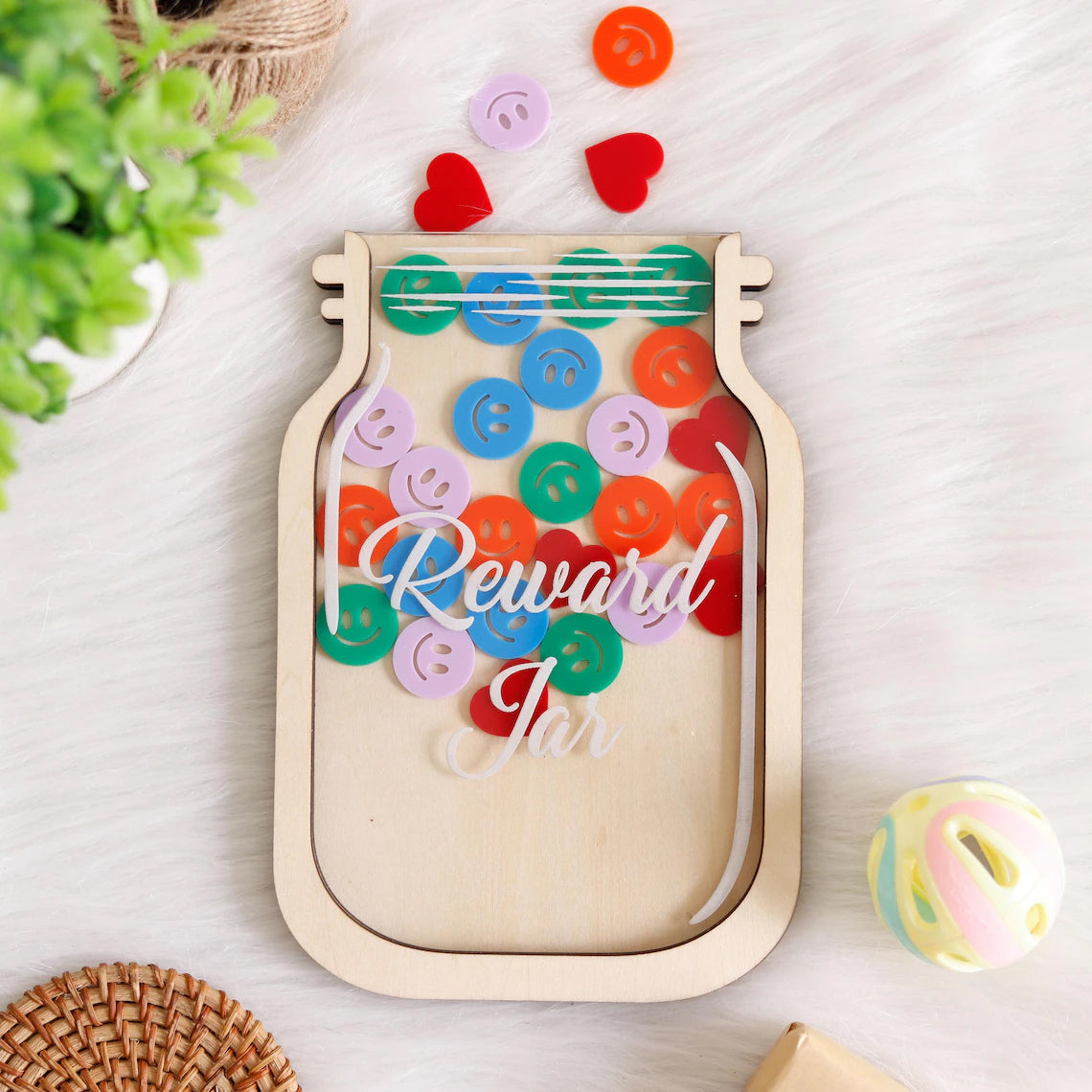 Kids Reward Jar With Smiley Tokens Personalized, Teacher's Management Tool, Back to School Gift