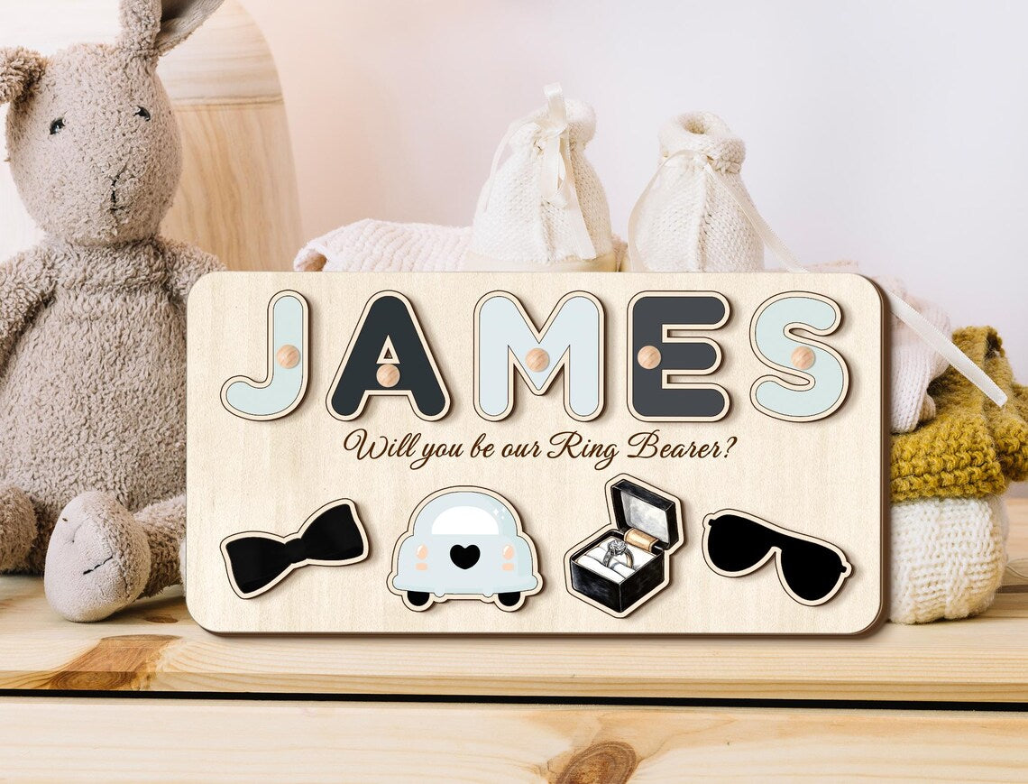 Ring Bearer Proposal Gifts, Custom Page Boy Name Puzzle, Ring Security Gift, Personalized Wooden Name Puzzle for Boy