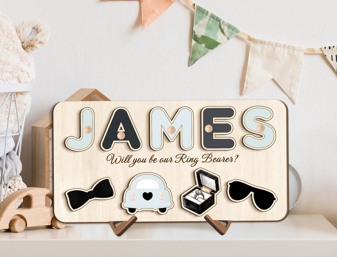 Ring Bearer Proposal Gifts, Custom Page Boy Name Puzzle, Ring Security Gift, Personalized Wooden Name Puzzle for Boy