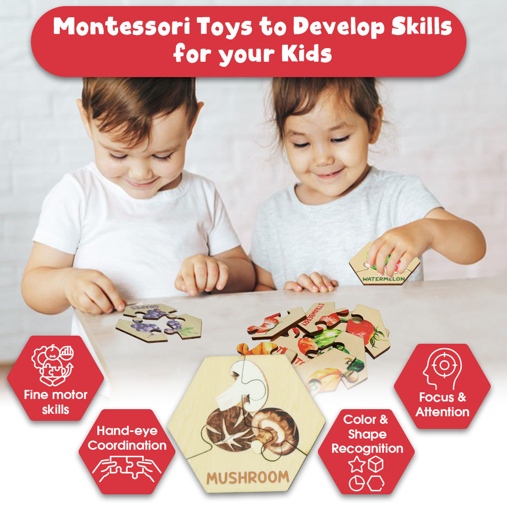 Fruit Wooden Puzzles 15-Piece Toddler Set Ages 2+