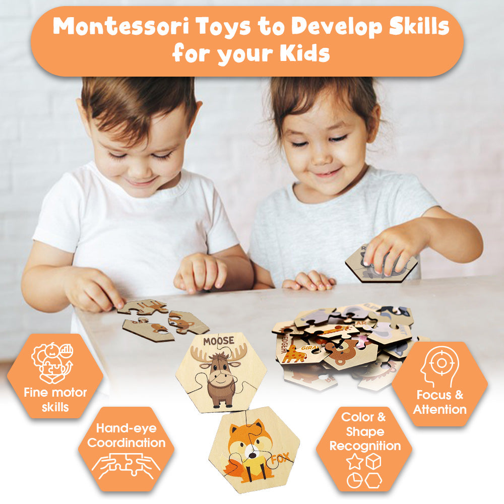 Woodland Animal Puzzles: 15-Piece Toddler Set Ages 2+, Montessori Toys Of Kids