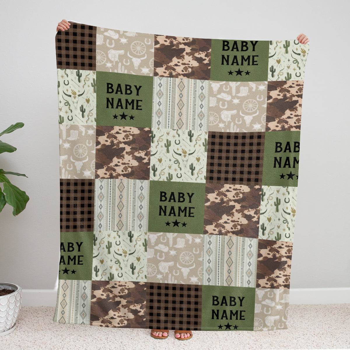 Skull Cactus Personalized Baby Blankets for Boys, Cowboy Baby Blankets for Girls, Fleece Blankets for Infant Newborn Son Daughter