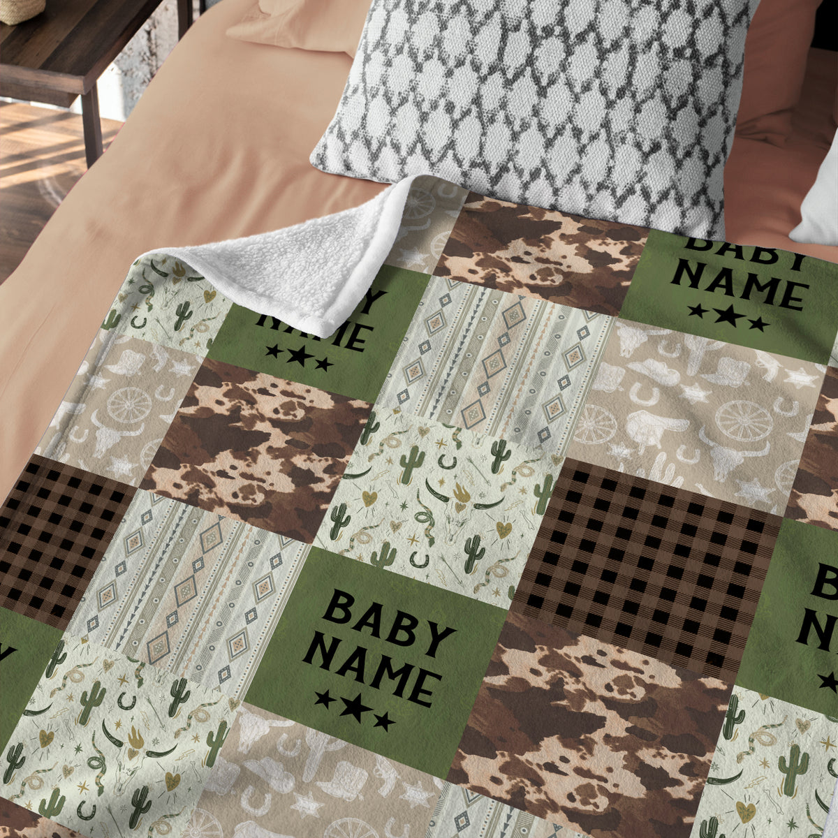 Skull Cactus Personalized Baby Blankets for Boys, Cowboy Baby Blankets for Girls, Fleece Blankets for Infant Newborn Son Daughter