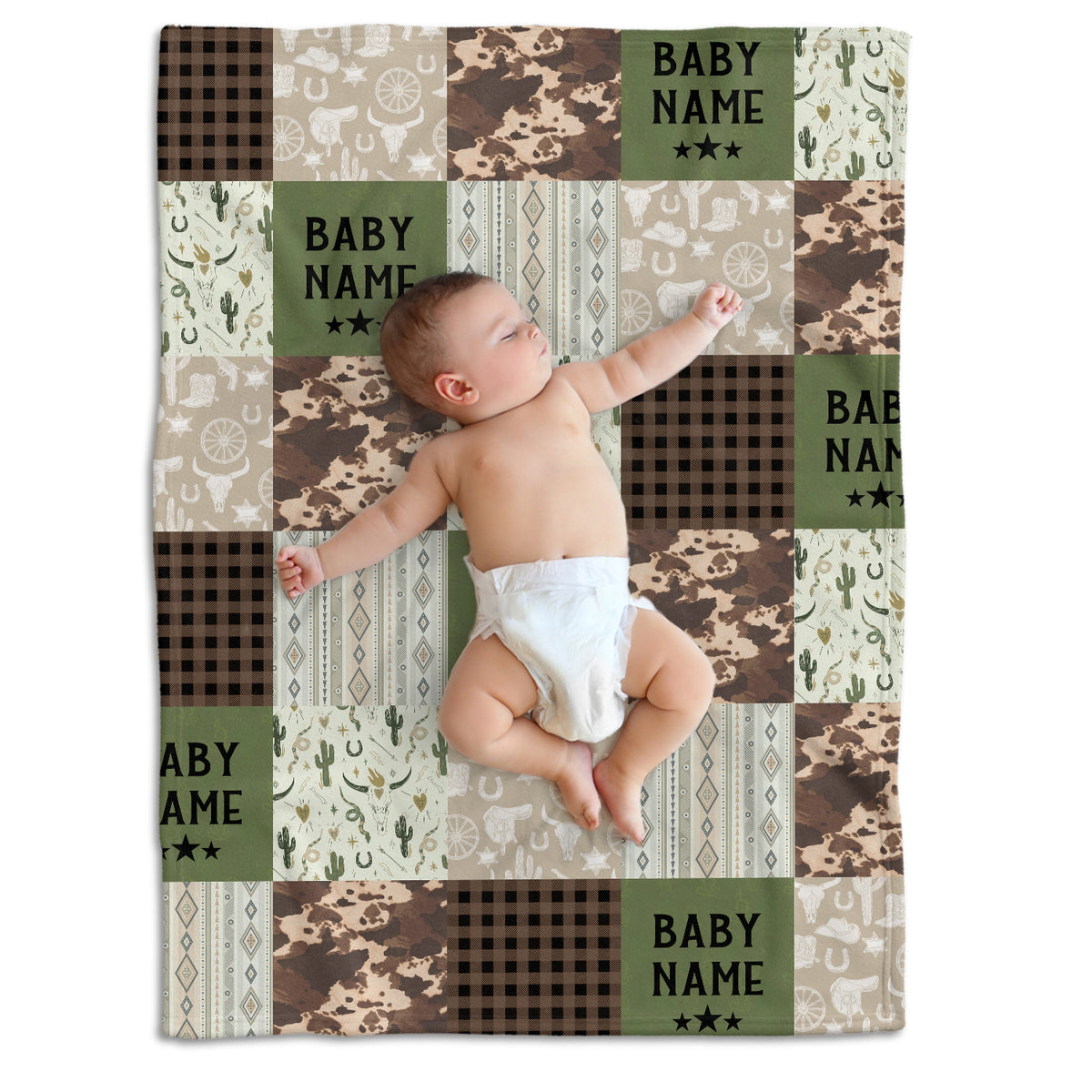 Skull Cactus Personalized Baby Blankets for Boys, Cowboy Baby Blankets for Girls, Fleece Blankets for Infant Newborn Son Daughter