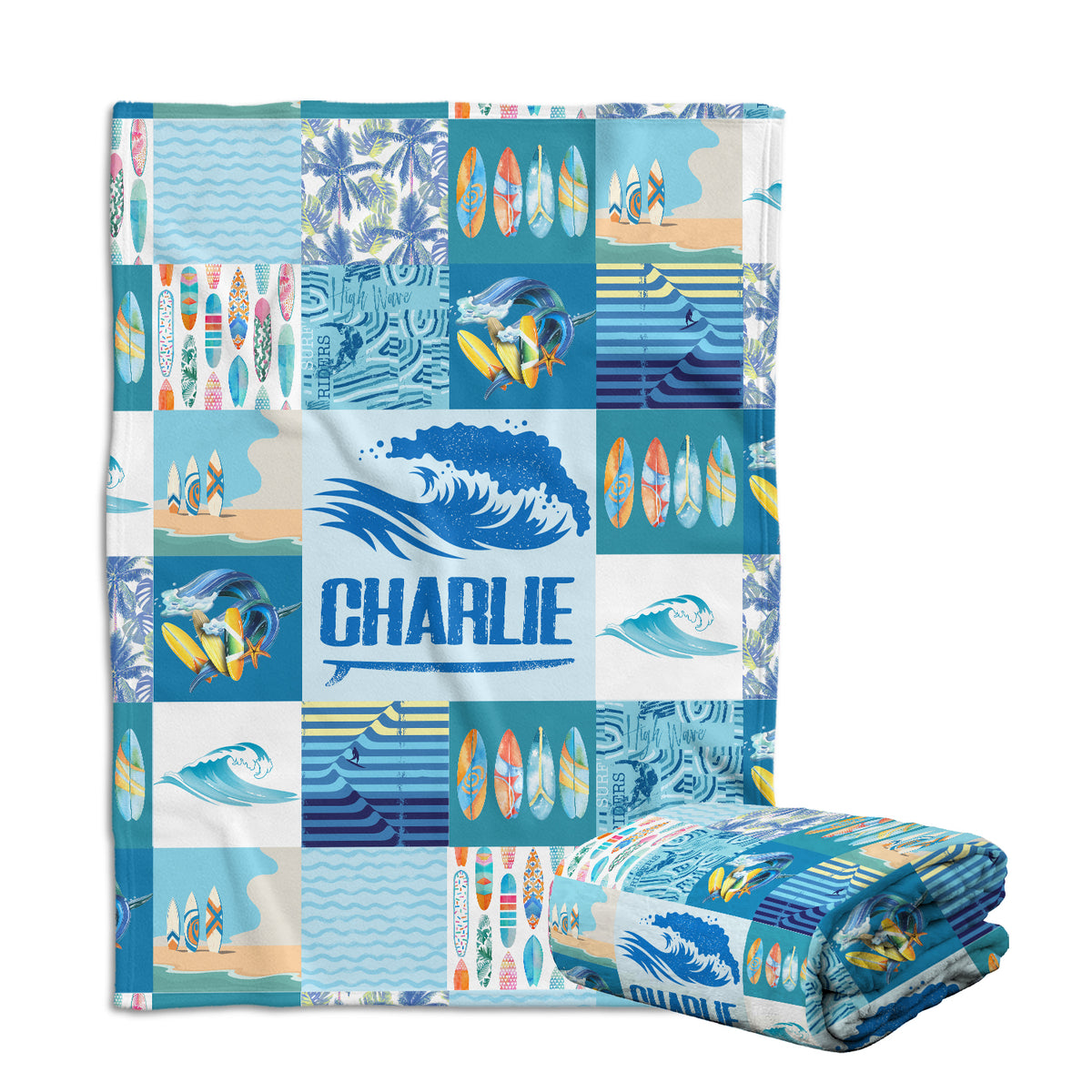 Surfer Baby Blankets - Personalized & Custom Blue Plush Beach Swaddle Blankets for Newborns to Toddlers