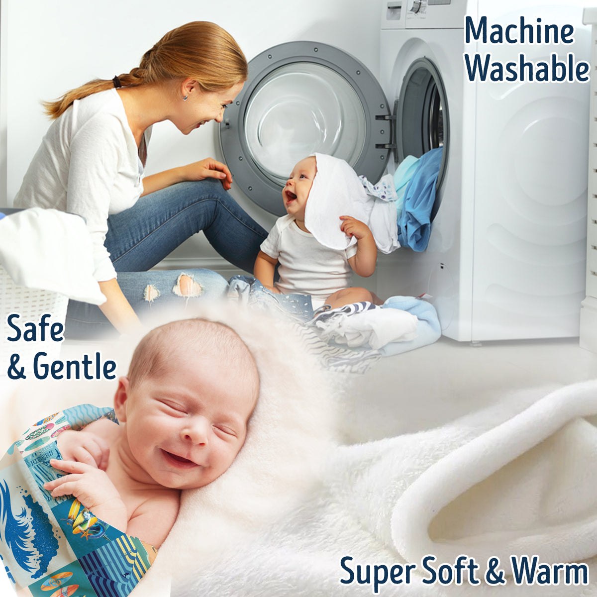 Surfer Baby Blankets - Personalized & Custom Blue Plush Beach Swaddle Blankets for Newborns to Toddlers