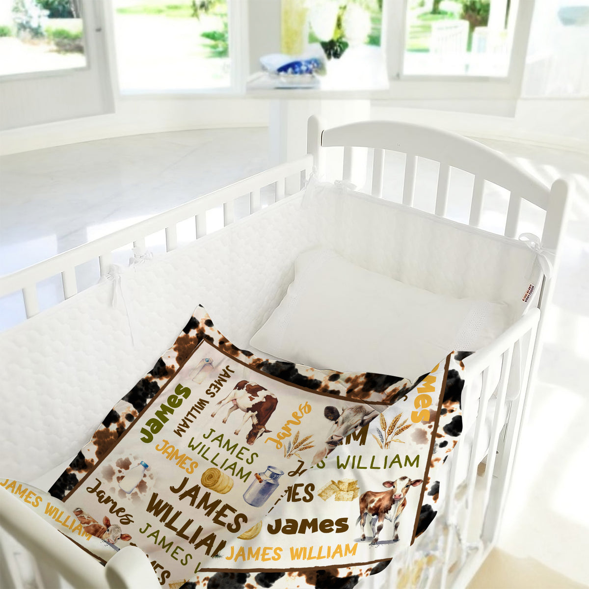 Western Baby Blanket for Boy or Girl - Personalized Cowboy Swaddle with Custom Name - Crib Size