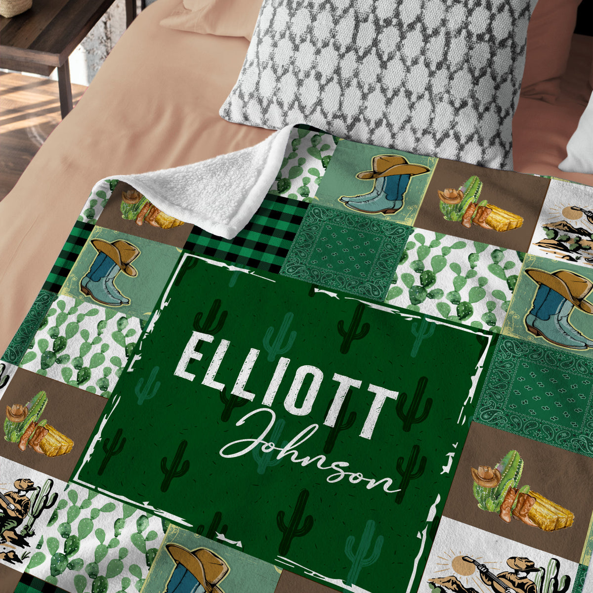 Western Baby Blankets, Green Cactus Pattern, Personalized, 100% Polyester, Soft & Silky, Unisex, Crib & Room Decor