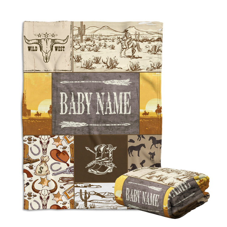 Western Baby Blankets - Personalized, Custom Fleece Blankets for Boys & Girls, 3 Sizes for Infant Newborn Son & Daughter