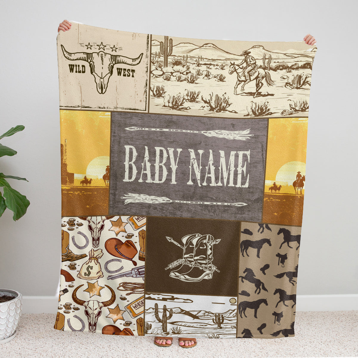 Western Baby Blankets - Personalized, Custom Fleece Blankets for Boys & Girls, 3 Sizes for Infant Newborn Son & Daughter
