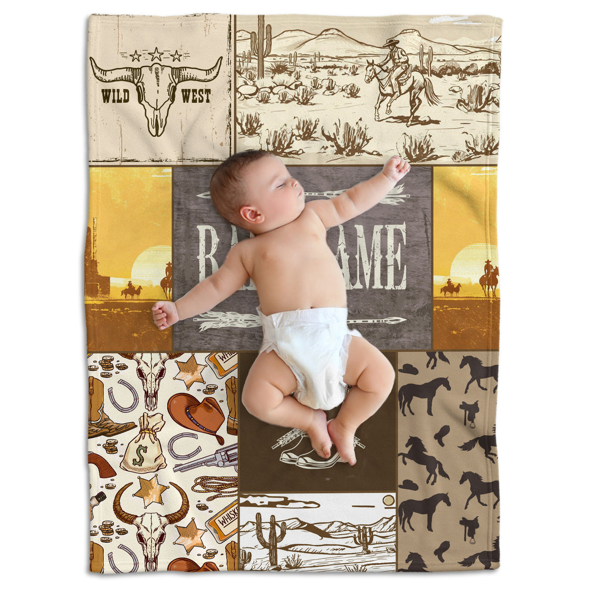 Western Baby Blankets - Personalized, Custom Fleece Blankets for Boys & Girls, 3 Sizes for Infant Newborn Son & Daughter